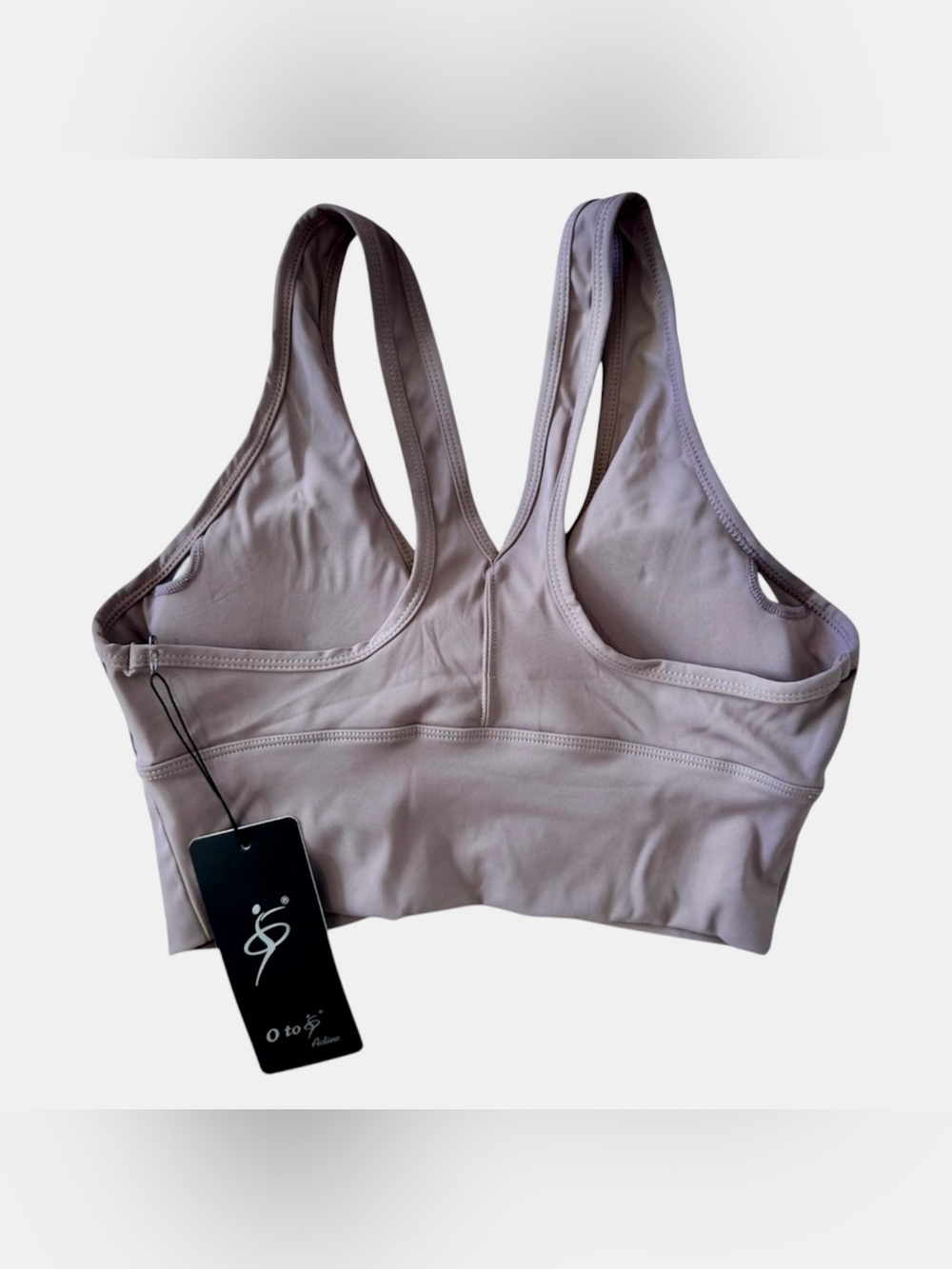 OQQ Ruched V-Neck Sports Bra Mauve Taupe NWT Size Small - Picture 3 of 3